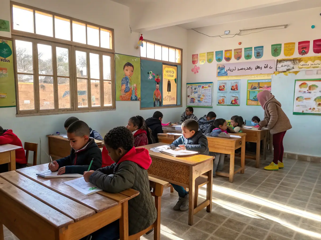 A picture of children participating in an educational art workshop, emphasizing the learning and development aspects of PASSERELLE DES EGARDS' programs.